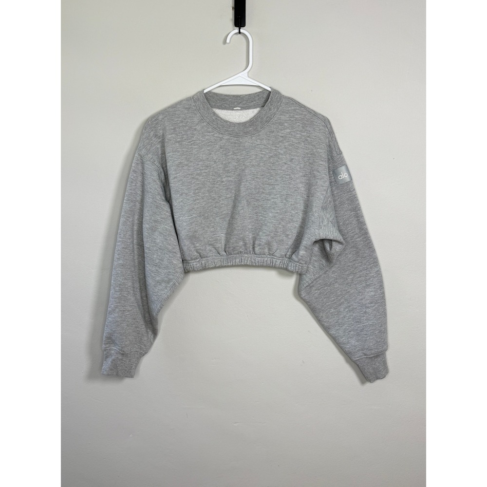 Alo Yoga Cropped Sweatshirt Women S Grey Crewneck Pullover Fleece Casual Lounge